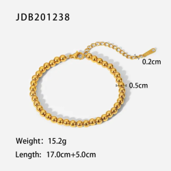 18K Gold PVD Plated Stainless Steel Round Bead Chain Bracelet